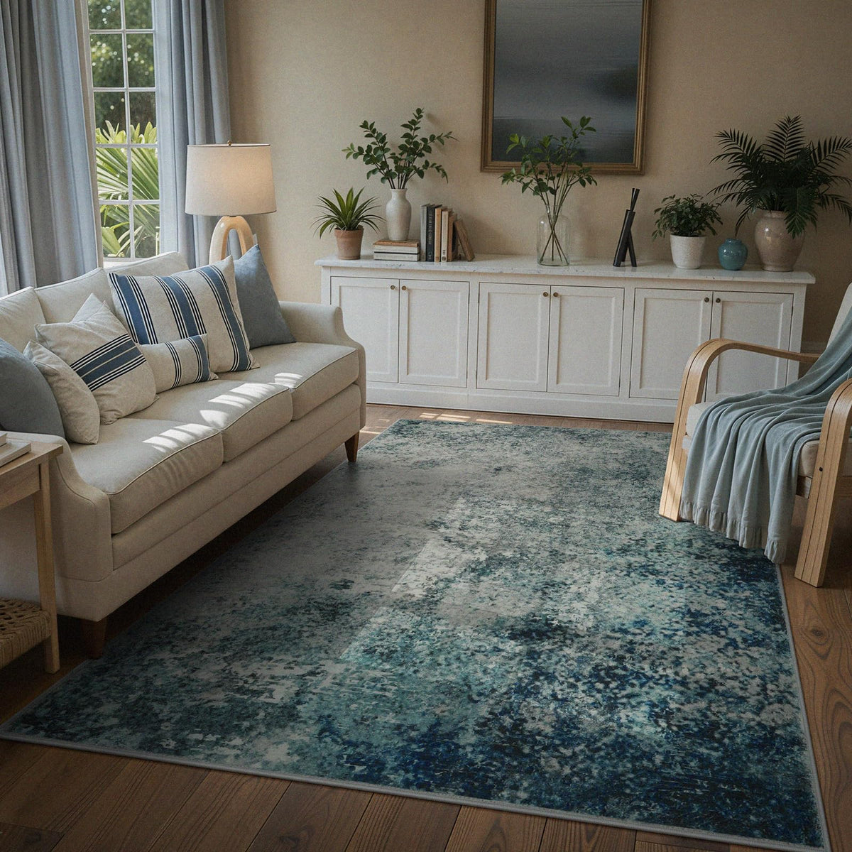 Lahome Modern Abstract Washable 5x7 Area Rugs for Living Room, Colorful Soft Bedroom Rug Low Pile Non Slip,Stain Resistance Dining Room Carpet for Nursery Office Entrance Home Office Decor