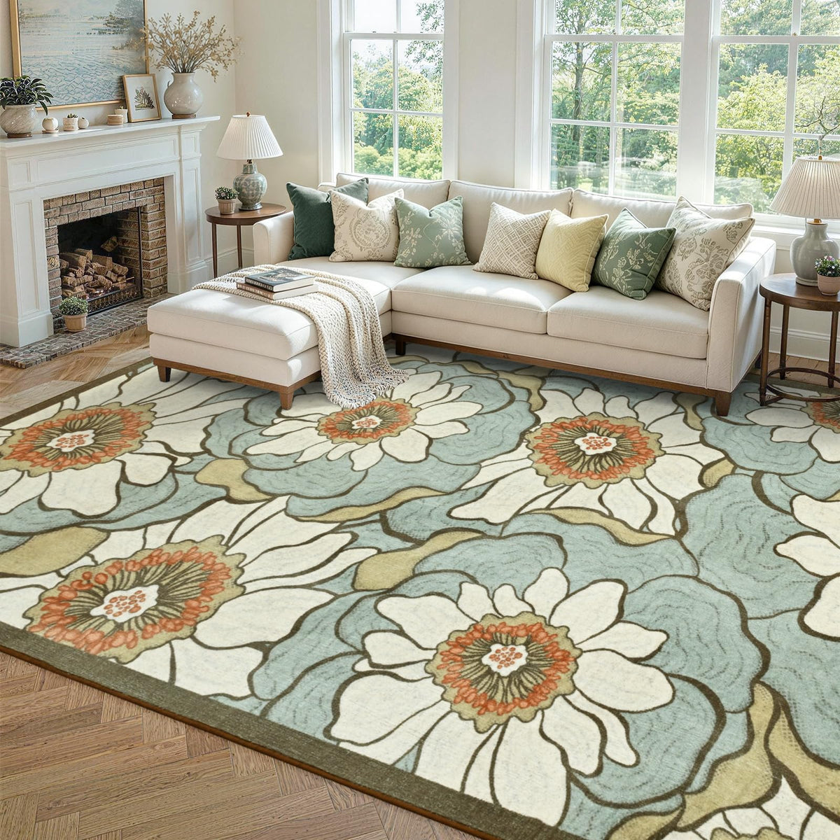 6x9 Ft Large Area Rugs for Living Room, Soft Non-Slip Washable Rugs Modern Abstract Pattern Carpet for Bedroom Indoor Floor Nursery Home Decor (Blue)
