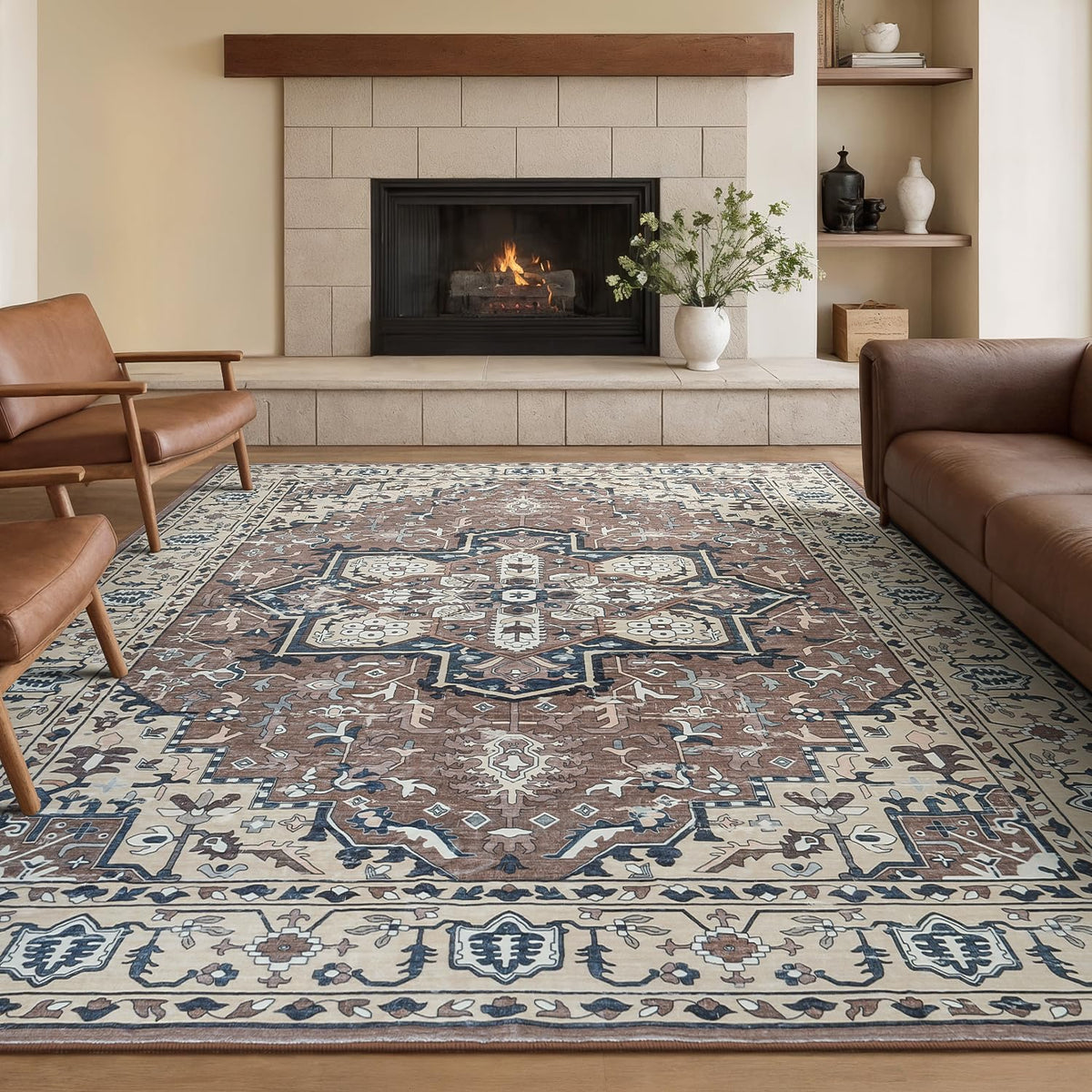 Rugflix 8x10 Area Rugs for Living Room, Washable Large Rug Stain-Resistant Low Pile, Modern Dark Carpet for Dining Room Home Office Kid Room Nursery Bedroom, Navy Blue/Black