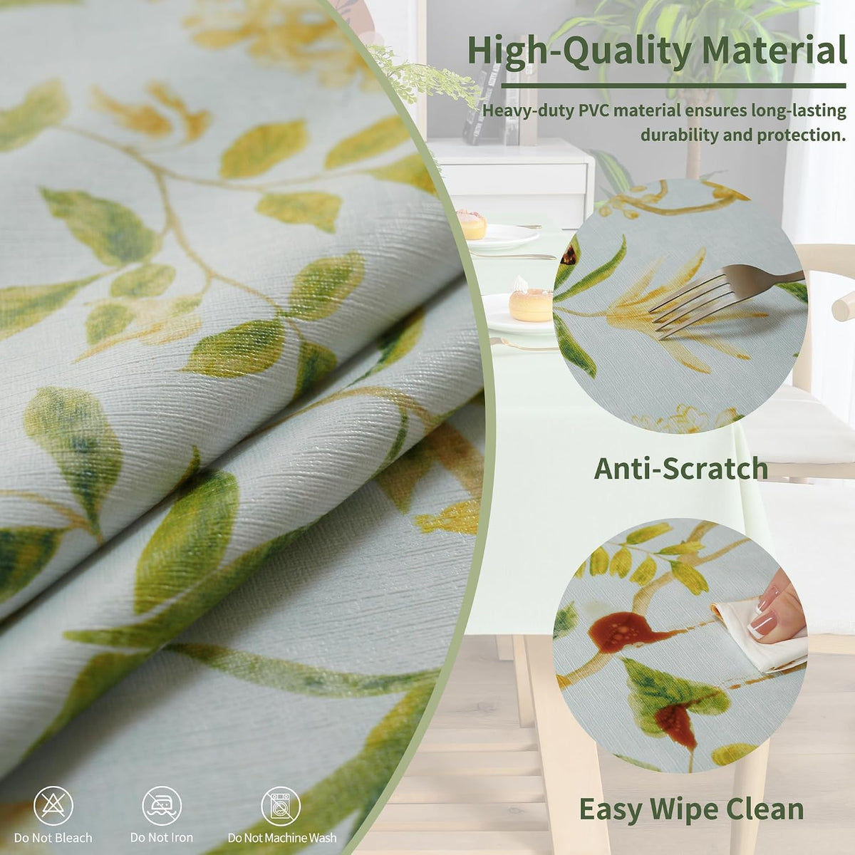 Rectangle Table Cloth,100% Waterproof Tablecloth Oil Proof Spill Proof Vinyl Table Cloth, Wipe Clean Plastic Table Cover for Dining, Camping, Indoor and Outdoor 52" x 70",Leaves