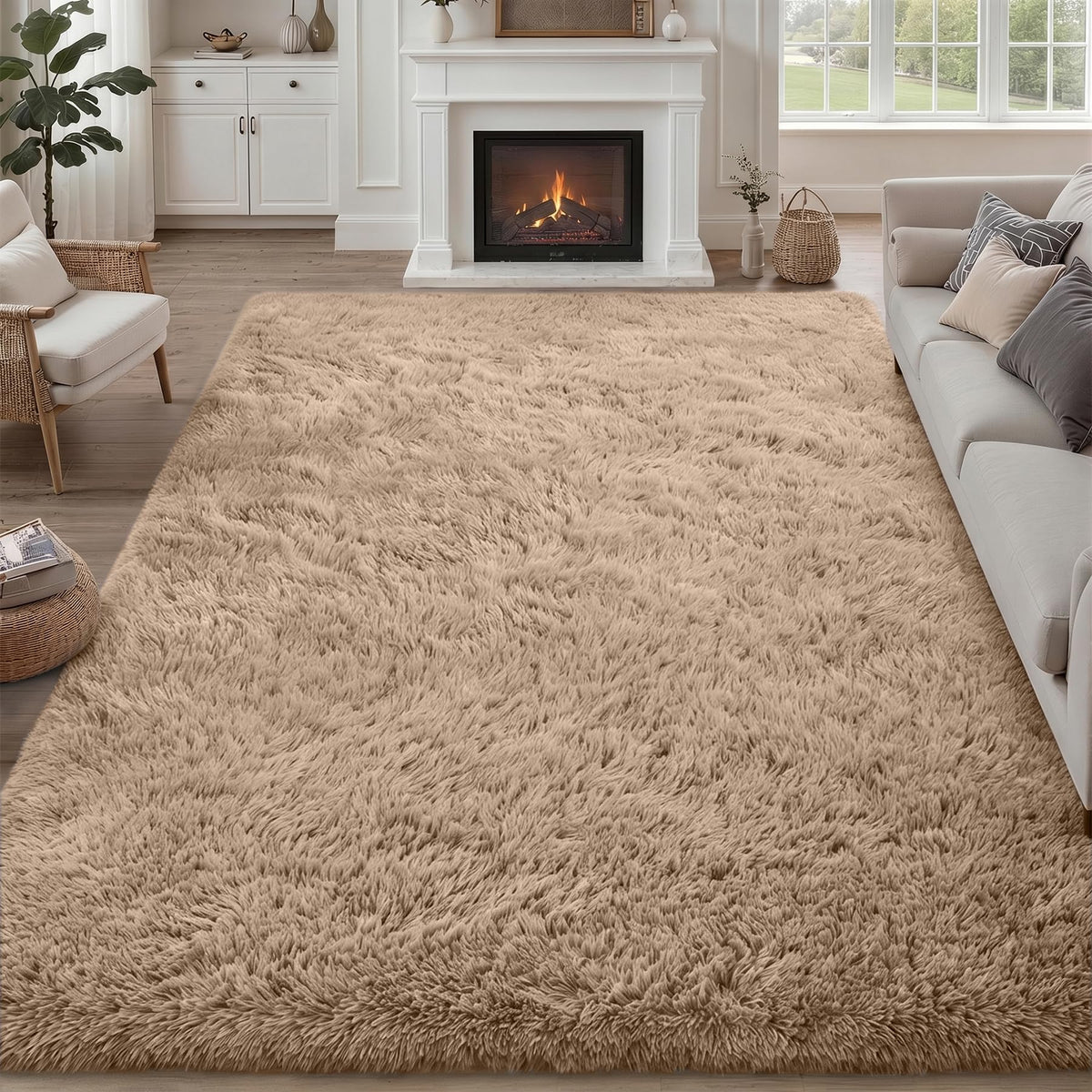 8x10 Area Rug Living Room Bedroom: Fluffy Plush Shag Carpet Black