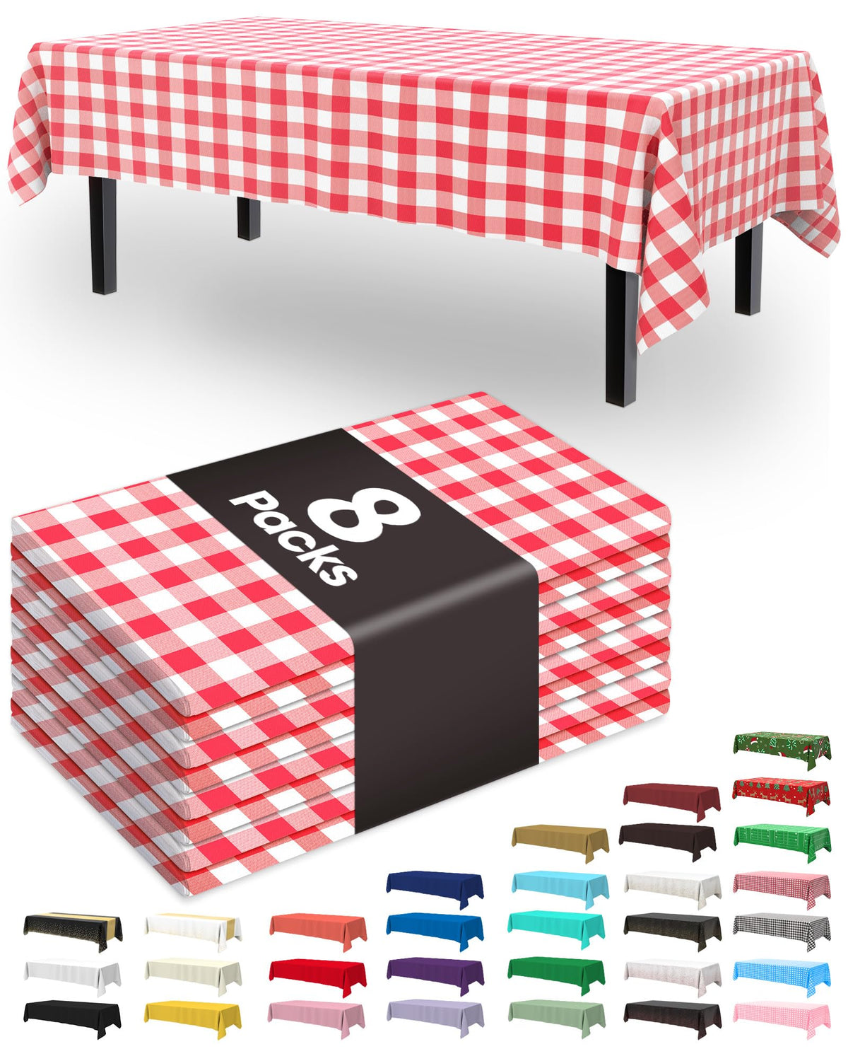 Pureegg Plastic Table Cloth Disposable 8 Pack 54 x 108 Inch, White