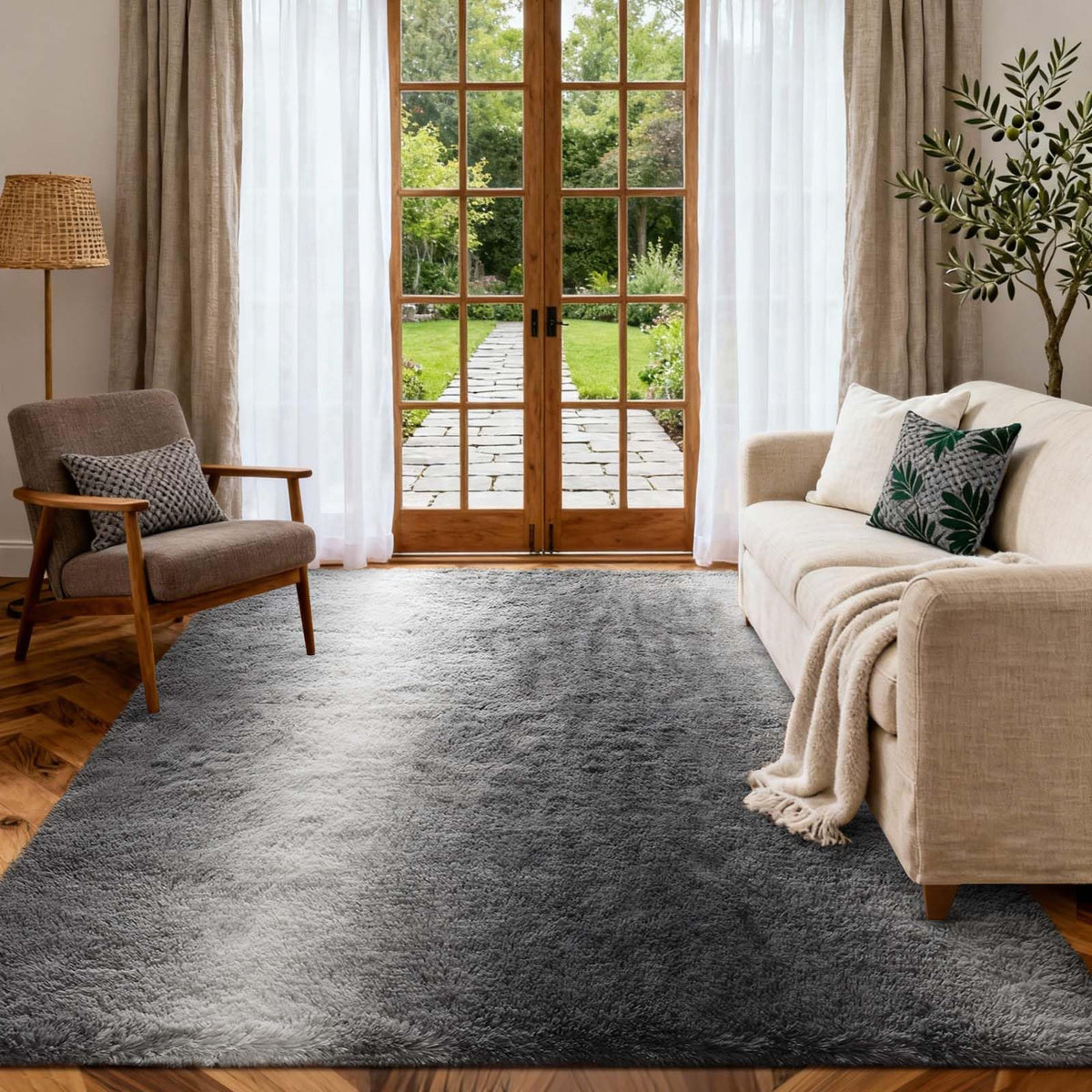 6x9 Ft Large Shag Rugs for Living Room Decor, Tie-Dyed Ultra Soft Fluffy Furry Area Rugs for Bedroom Indoor Floor, Aesthetic Carpet for Kids Home (Dark Grey)