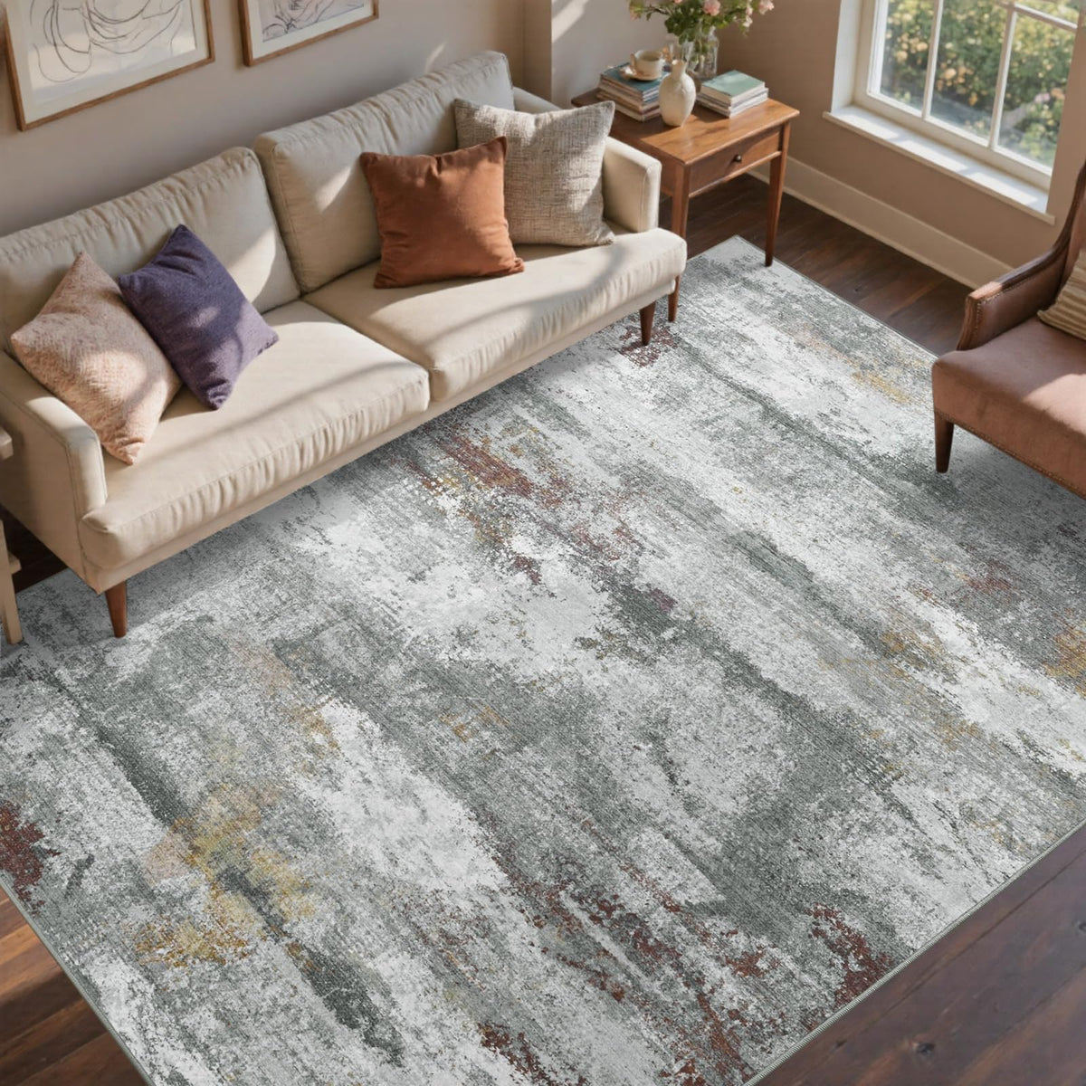 6x9 Ft Large Area Rugs for Living Room, Soft Non-Slip Washable Rugs Modern Abstract Pattern Carpet for Bedroom Indoor Floor Nursery Home Decor (Blue)