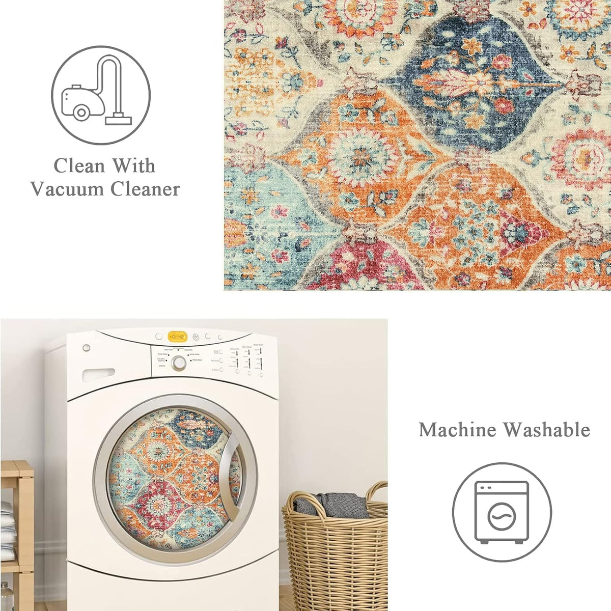 Lahome Moroccan Machine Washable Rugs for Living Room, 4x6 Rug for Bedroom