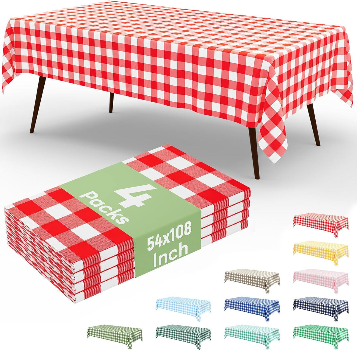 misaya 4 Packs Buffalo Disposable Table Cloth, 54 x 108 Inch Waterproof Plastic Tablecloth, Rectangle Red and White Checkered Table Covers for Picnic, Birthday, Party, Back to School