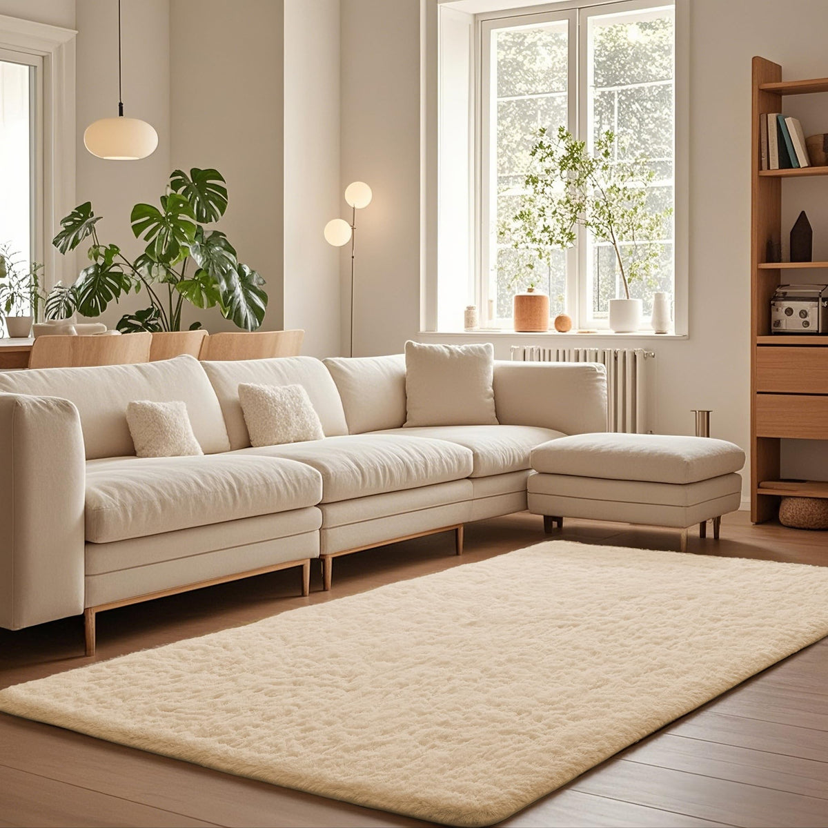 Ophanie Area Rugs for Bedroom, Christmas Upgrade Non-Slip Ivory Fluffy Soft Shag Living Room Carpet, Indoor Floor 4x6 Fuzzy Shaggy Plush Nursery Rug for Kids Dorm Decor with Over 99 pcs Pile fibers