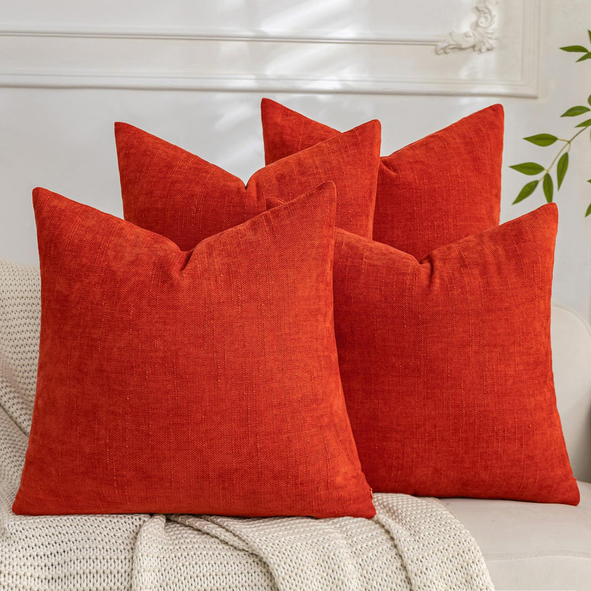 Set of 4 Soft Textured Throw Pillow Covers 18x18 Inch Cozy Decorative Farmhouse Cushion Cover Square Accent Pillow Cases for Bed Couch Sofa Living Room, Beige Taupe Brown