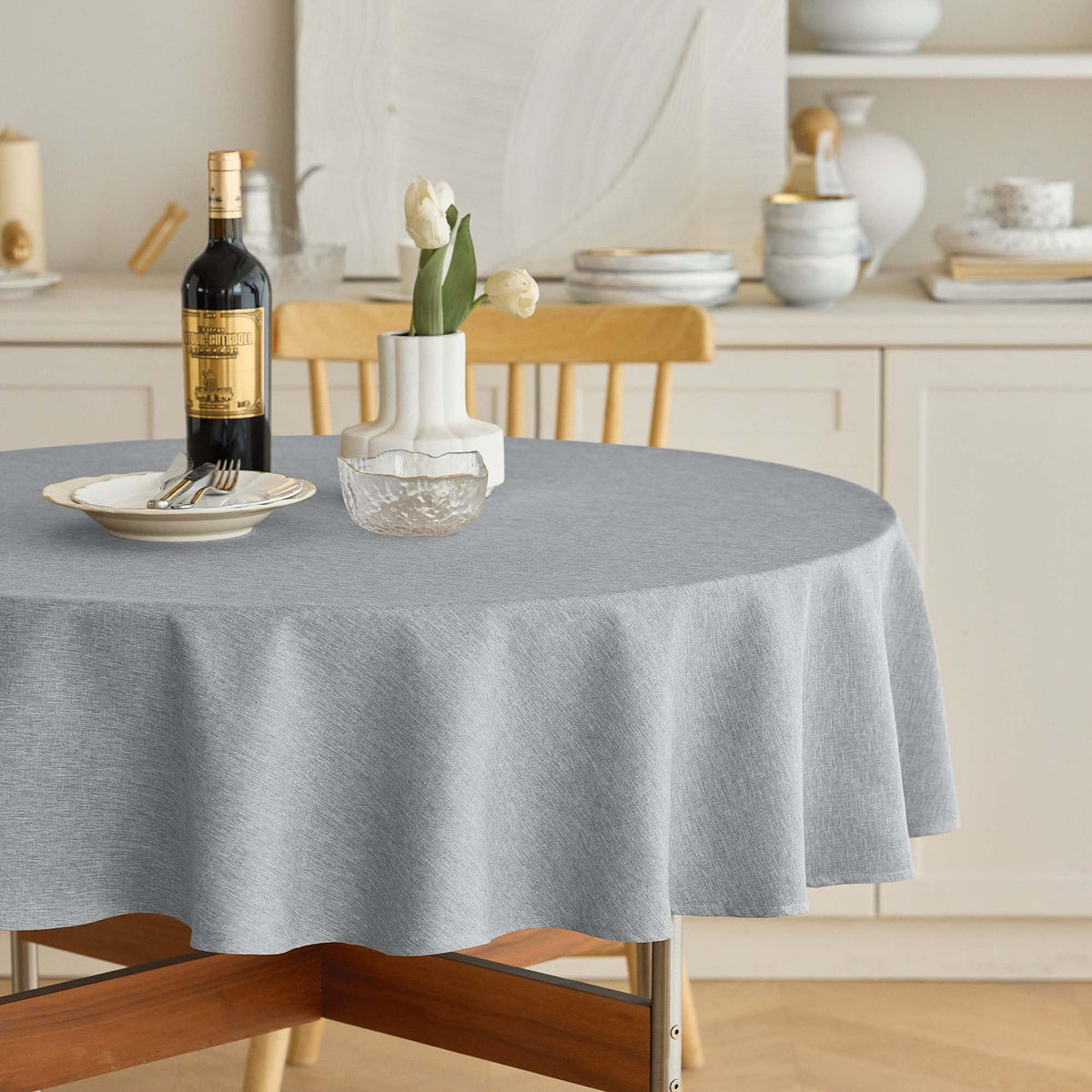 Decorelia Sage Green Linen Textured Tablecloth Rectangular 52 x70 Inch