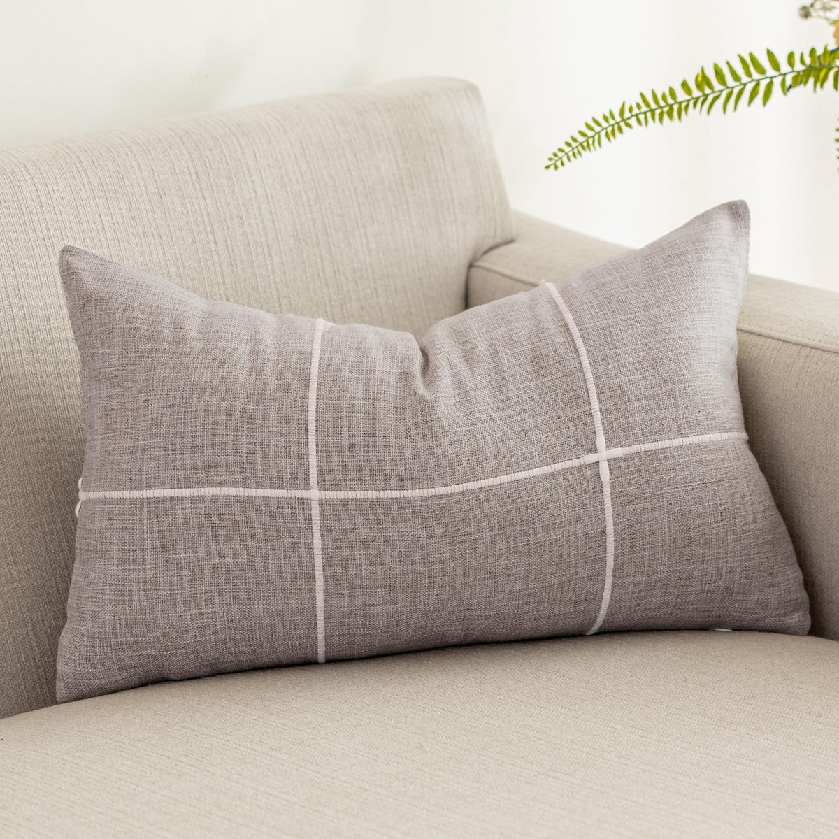 vctops Rustic Lattice Cotton Linen Decorative Throw Pillow Cover Embroidery Square Cushion Cover Pillowcase for Sofa Bedroom Couch (Plaid Coffee,18"x18")