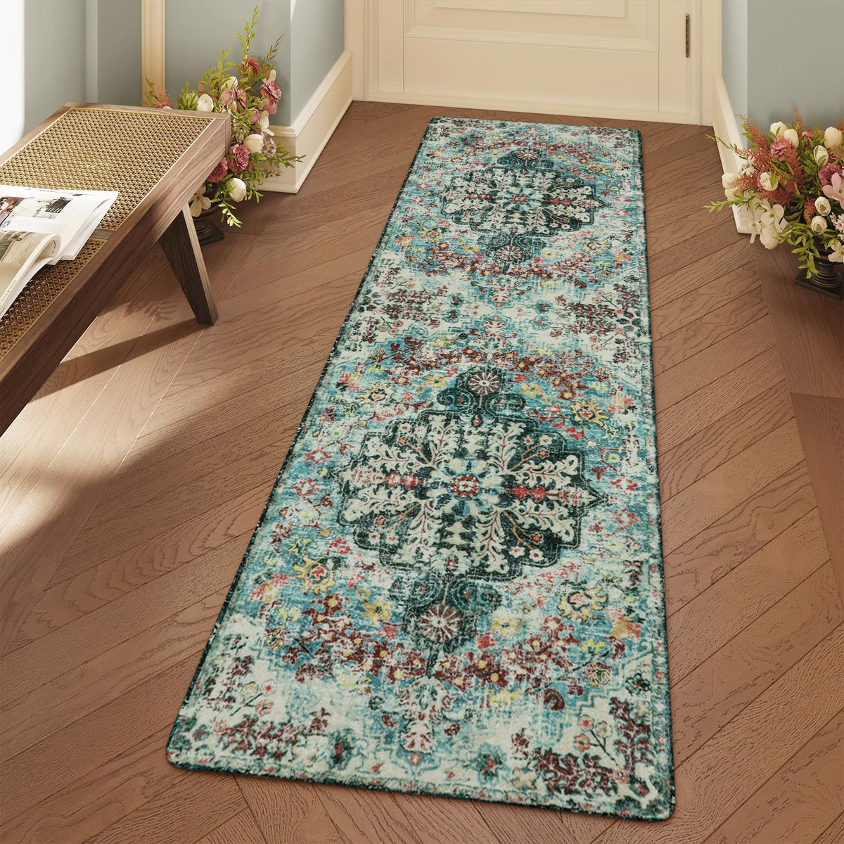 Lahome Felice Boho Tribal 2x3 Washable Small Rugs for Entryway Doormat Indoor Entrance, Throw Rugs with Rubber Backing, Bohemian Soft Non-Slip Bathroom Carpet for Bath Front Door Kitchen Floor