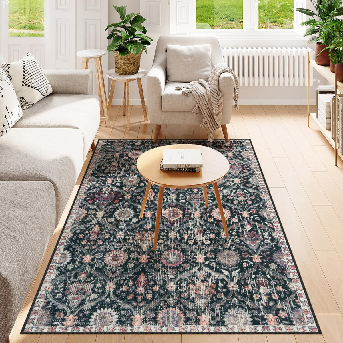 Lahome Moroccan Machine Washable Rugs for Living Room, 4x6 Rug for Bedroom