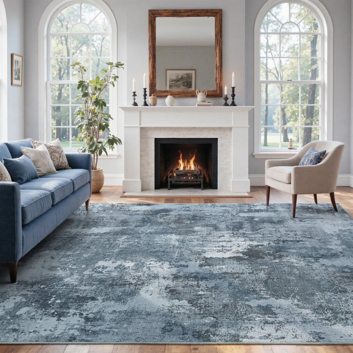 6x9 Ft Large Area Rugs for Living Room, Soft Non-Slip Washable Rugs Modern Abstract Pattern Carpet for Bedroom Indoor Floor Nursery Home Decor (Blue)