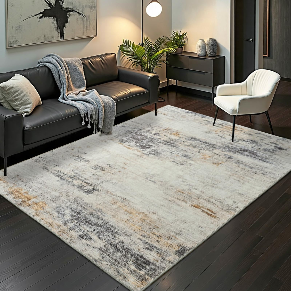 Toneed 4'x6' Washable Area Rugs for Bedroom Living Room, 48"x72" Grey