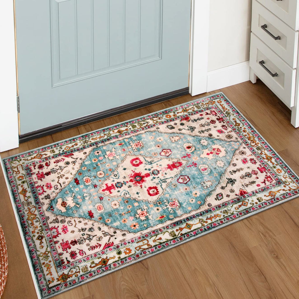 Lahome Felice Boho Tribal 2x3 Washable Small Rugs for Entryway Doormat Indoor Entrance, Throw Rugs with Rubber Backing, Bohemian Soft Non-Slip Bathroom Carpet for Bath Front Door Kitchen Floor