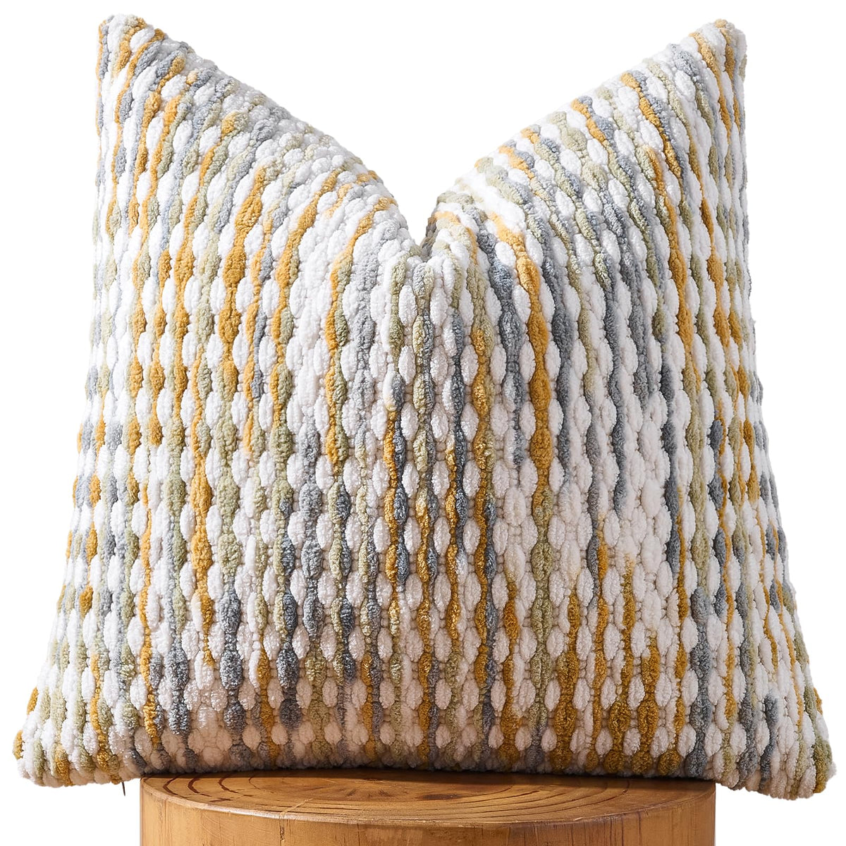 AmHoo Set of 2 Boho Chenille Pillow Cover Decorative Tufted Pillowcase for Couch Bed Sofa Bedroom Living Room Modern 18 x 18-Inch Brown