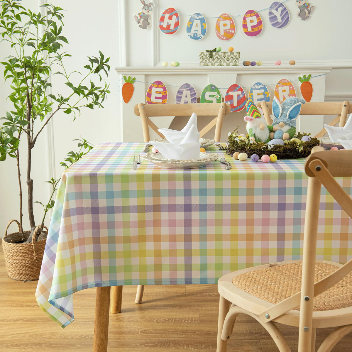 Waterproof Checkered Tablecloth Fabric - Rectangle 58x84 Inch Classic Gingham Buffalo Plaid Table Cloth for Indoor/Outdoor Use - Washable Table Cover for Kitchen, BBQs, and Parties