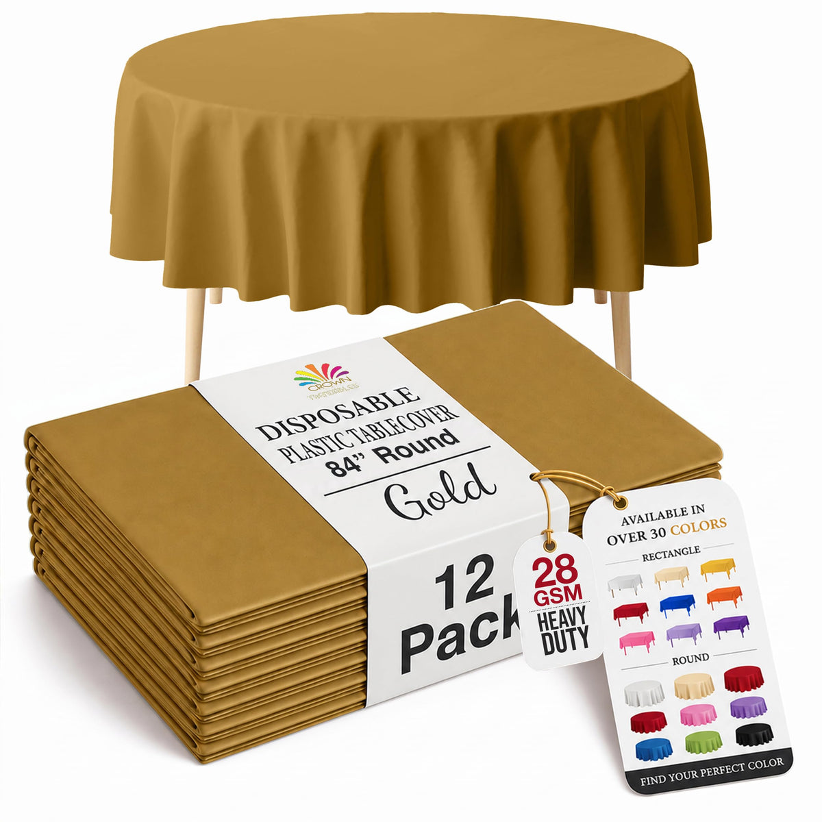 Exquisite 12-Pack Premium Plastic Tablecloth 12-Pack Premium Plastic Tablecloth 84in. Round Table Cover - Emerald Green