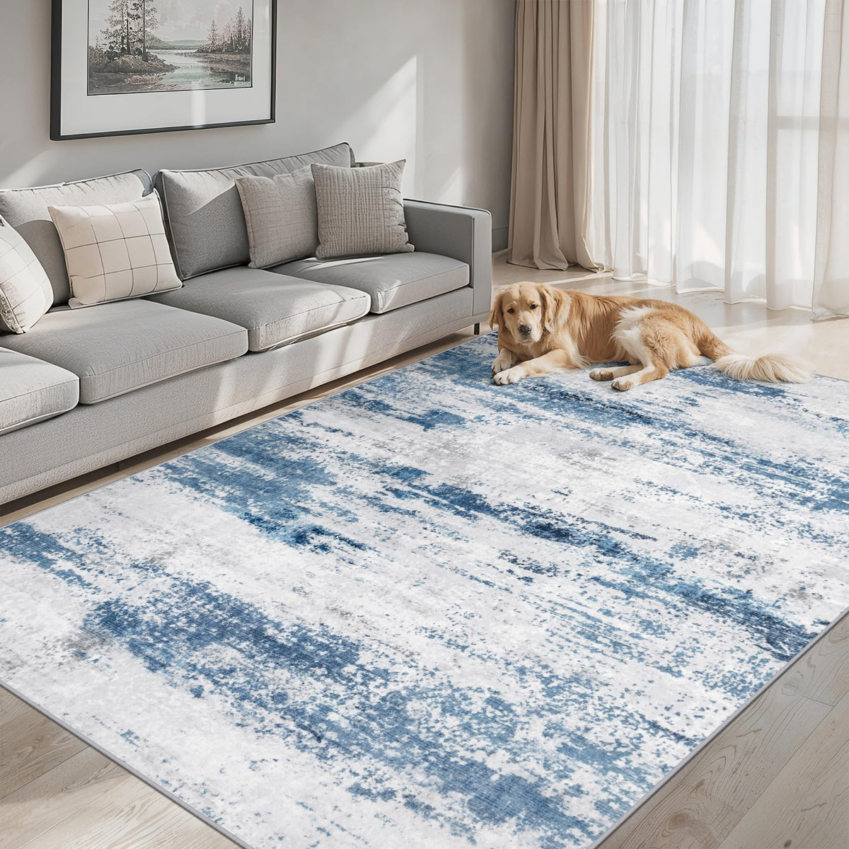 PLHXFR 8x10 Area Rug Living Room: Modern Abstract Washable Carpet Multi