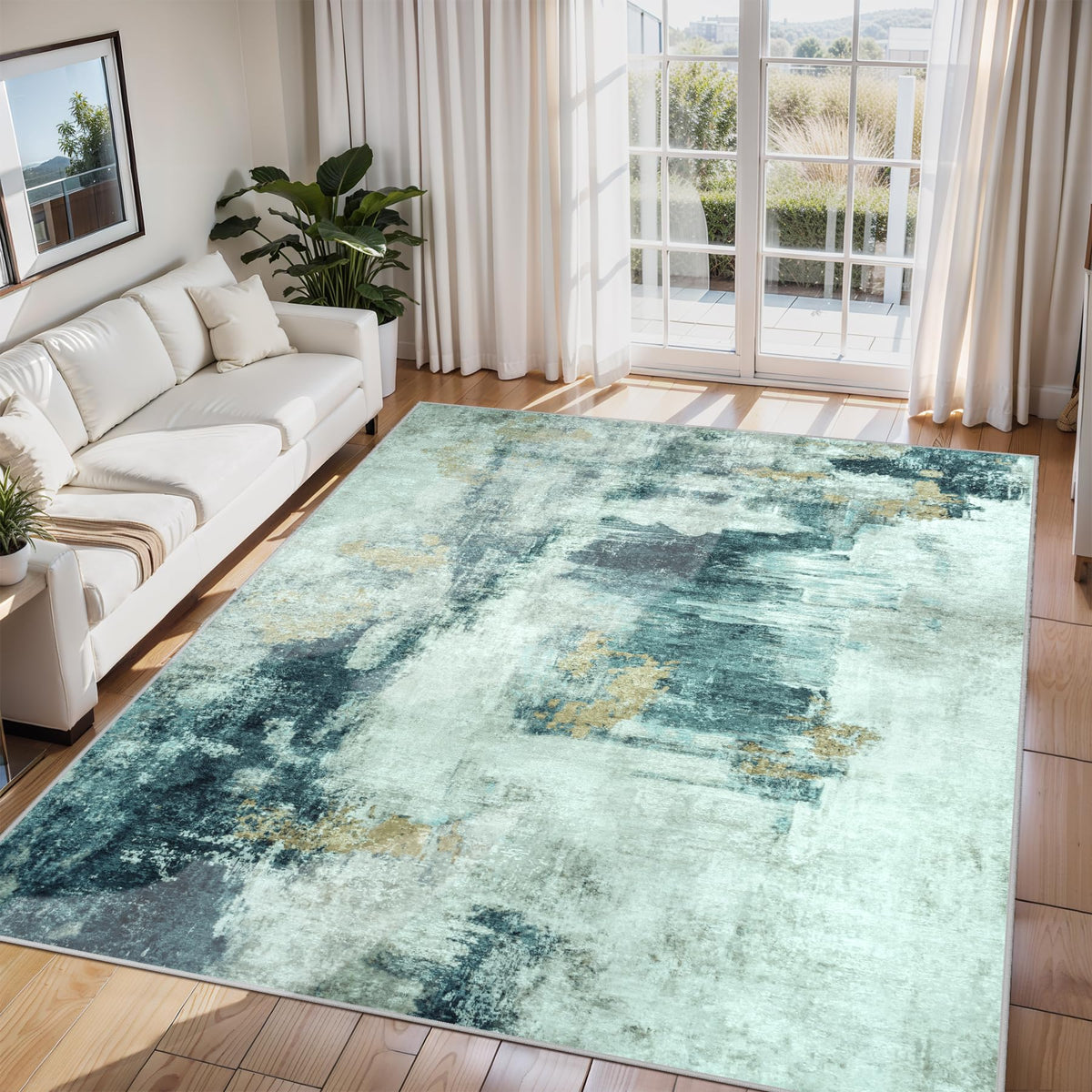 8x10 Area Rugs for Living Room Washable Bedroom Dining Room Blue Grey