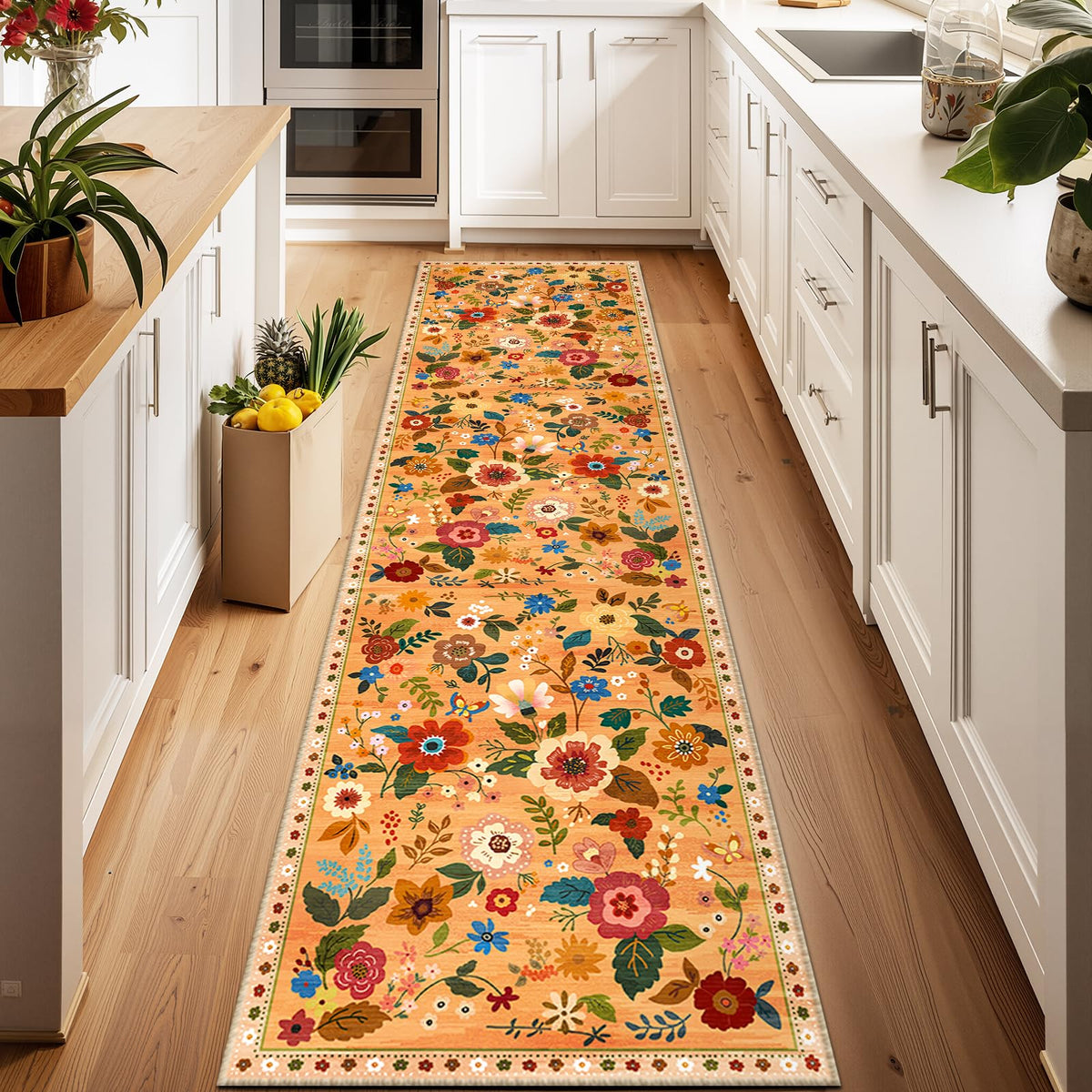 RELEANY Floral Washable 5x7 Area Rugs Black