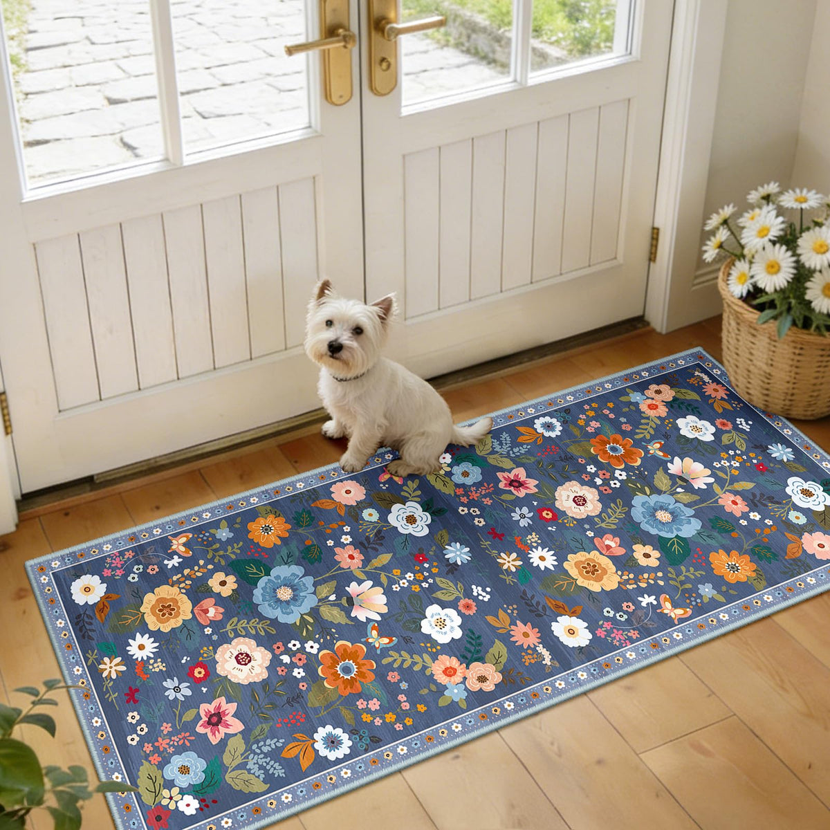 RELEANY Floral Washable 5x7 Area Rugs Black