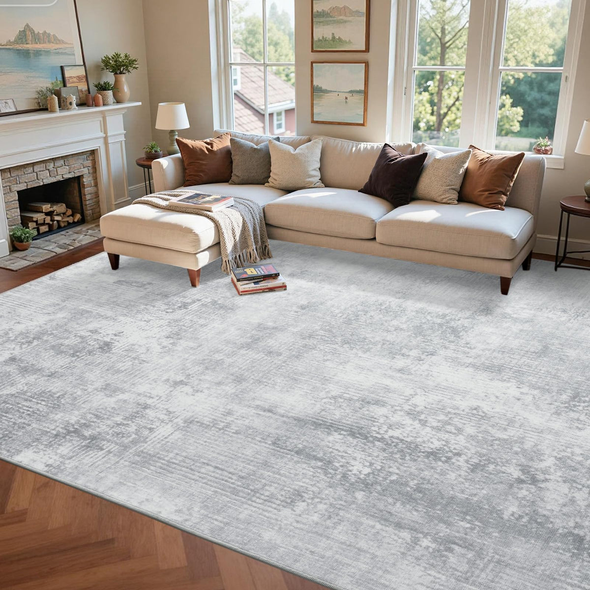 6x9 Ft Large Area Rugs for Living Room, Soft Non-Slip Washable Rugs Modern Abstract Pattern Carpet for Bedroom Indoor Floor Nursery Home Decor (Blue)