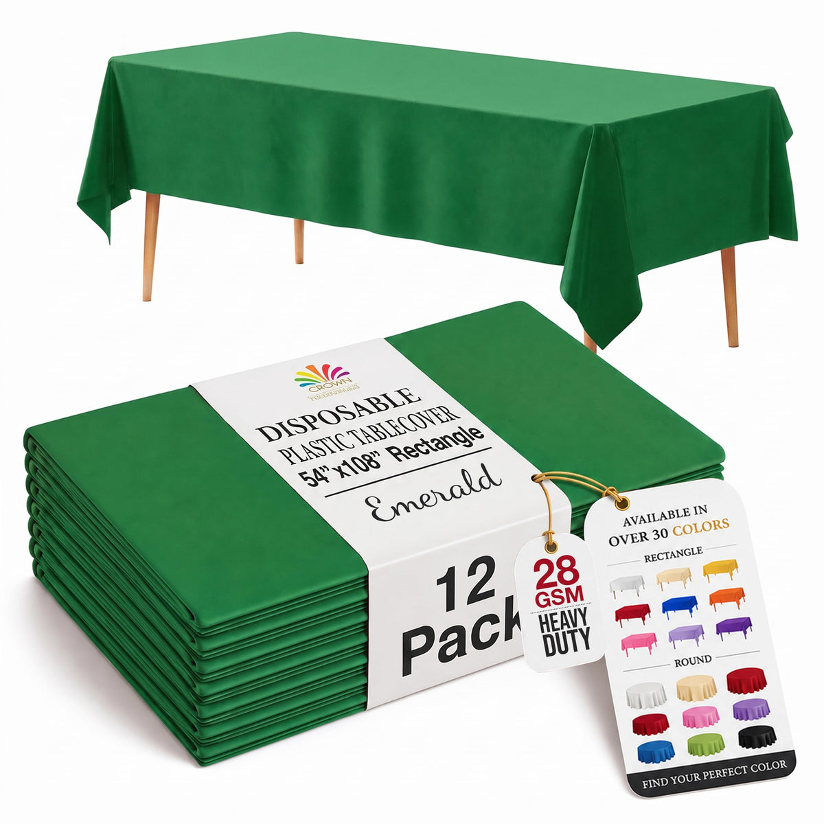 Exquisite 12-Pack Premium Plastic Tablecloth 12-Pack Premium Plastic Tablecloth 84in. Round Table Cover - Emerald Green
