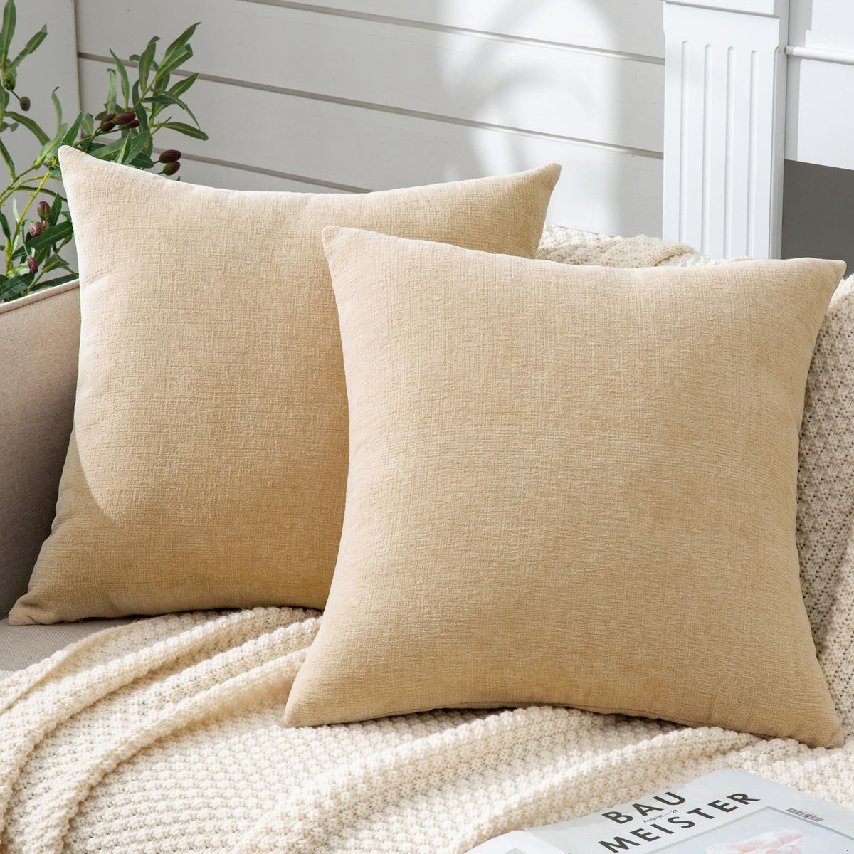 GAWAMAY Decorative Throw Pillow Covers 16x16 Inch Set of 2, Super Soft Chenille Square Pillows Farmhouse Fall Pillowcase for Living Room Bedroom Sofa Couch Cushion Cover Navy Blue 40x40cm