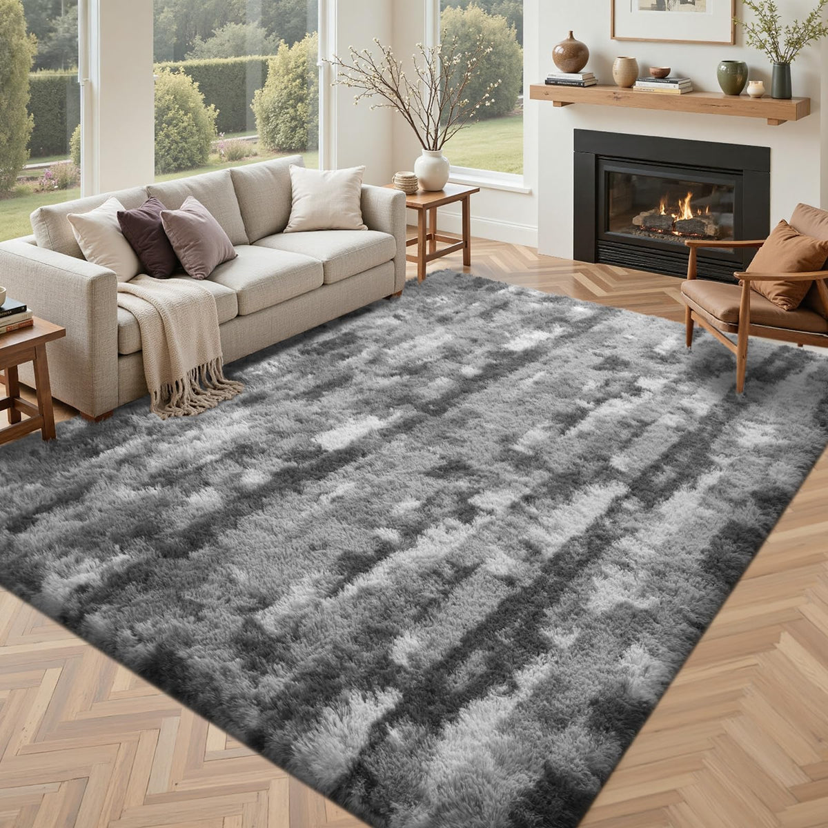 5x7 Black Area Rugs for Living Room, Large Fluffy Shag Bedroom Rugs Non-Slip, Ultra Soft Plush Carpet for Nursery Kids PlayRoom Dorm Office Indoor Modern Carpets