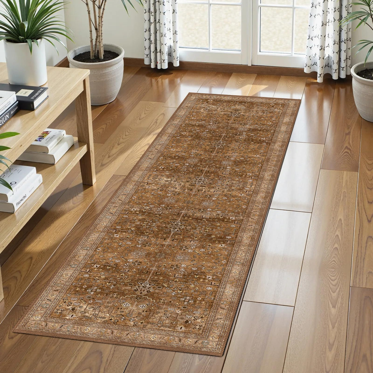 Washable Area Rug 5' x 7' Vintage Traditional Persian Mat - Foldable Distressed Non-Slip Machine Washable Carpet for Living Room Bedroom Kitchen Home Decor - Graphite and Mist