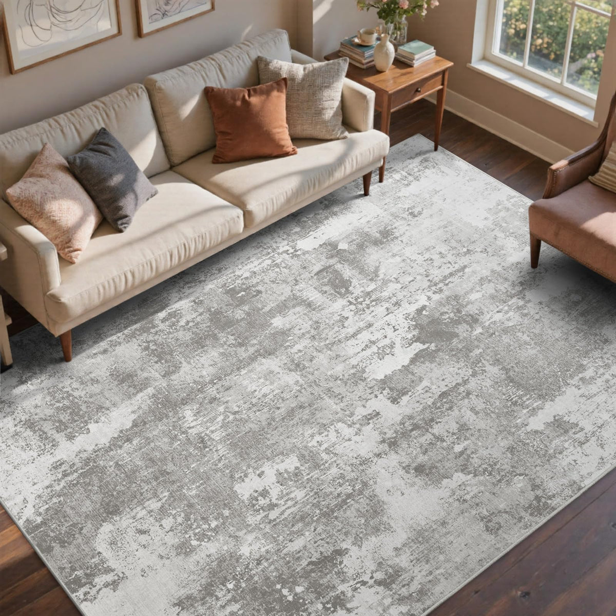 6x9 Ft Large Area Rugs for Living Room, Soft Non-Slip Washable Rugs Modern Abstract Pattern Carpet for Bedroom Indoor Floor Nursery Home Decor (Blue)