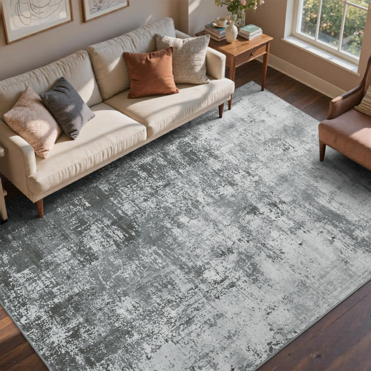 6x9 Ft Large Area Rugs for Living Room, Soft Non-Slip Washable Rugs Modern Abstract Pattern Carpet for Bedroom Indoor Floor Nursery Home Decor (Blue)