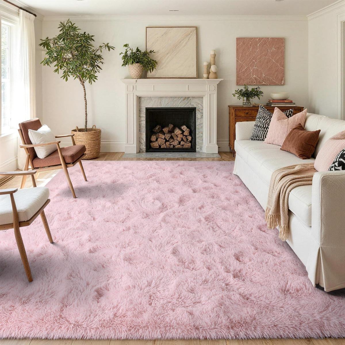 5x8 Area Rugs For Living Room Fluffy Black Rug For Bedroom (Black)