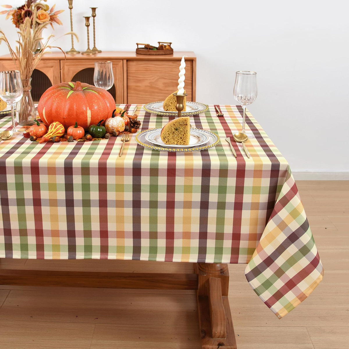 Waterproof Checkered Tablecloth Fabric - Rectangle 58x84 Inch Classic Gingham Buffalo Plaid Table Cloth for Indoor/Outdoor Use - Washable Table Cover for Kitchen, BBQs, and Parties