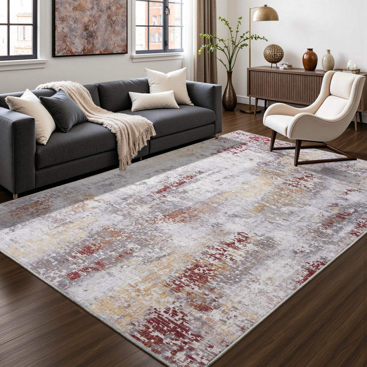 Toneed 4'x6' Washable Area Rugs for Bedroom Living Room, 48"x72" Grey