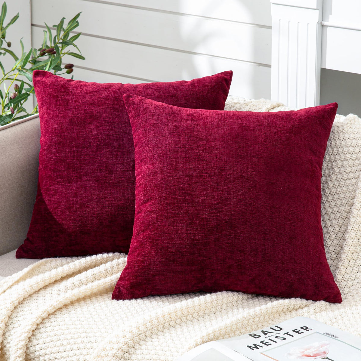 GAWAMAY Decorative Throw Pillow Covers 16x16 Inch Set of 2, Super Soft Chenille Square Pillows Farmhouse Fall Pillowcase for Living Room Bedroom Sofa Couch Cushion Cover Navy Blue 40x40cm
