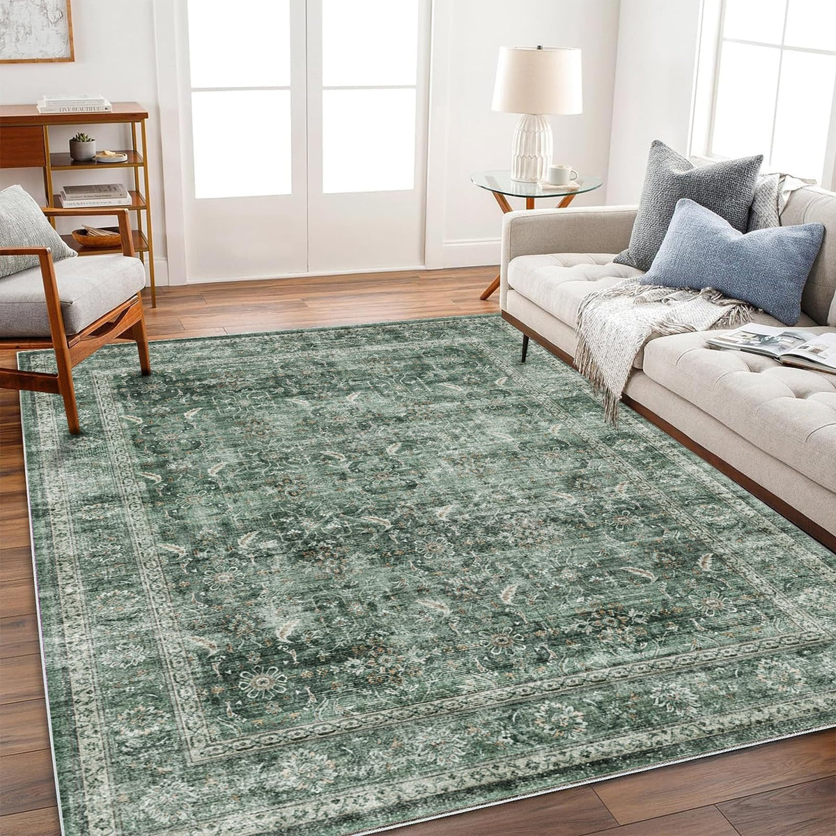 CHAMPLANT 6'x9' Washable Vintage Area Rug Boho Chic Medallion Distressed Design Non-Shedding Easy Care Ideal for High Traffic Areas in Living Room Bedroom Kitchen Office Large Carpet
