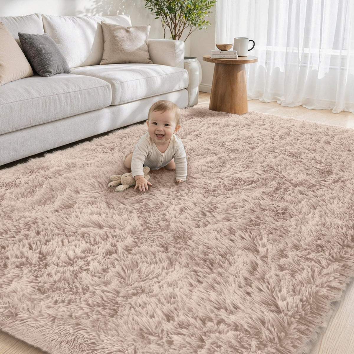 Tosuoka 5x7 Area Rugs for Living Room Bedroom, Black Rug Soft Fluffy Shag