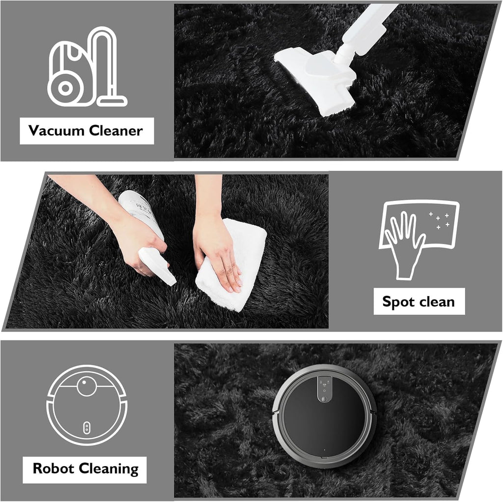 6x9 Black Fluffy Area Rug for Living Room,Large Shag Area Rugs for Bedroom