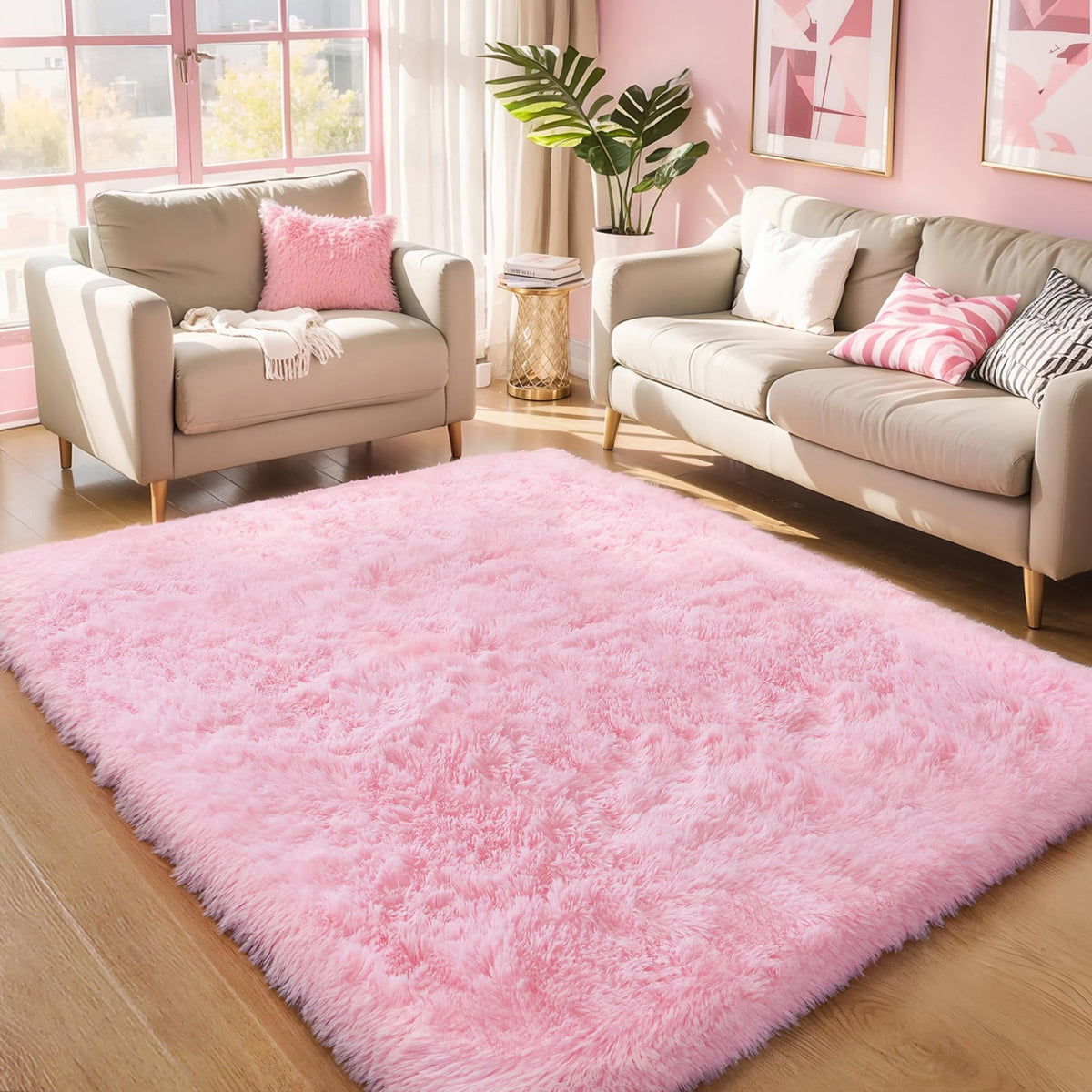 Pink Fluffy 4x6 Area Rugs for Bedroom Girls, Plush Washable Carpet