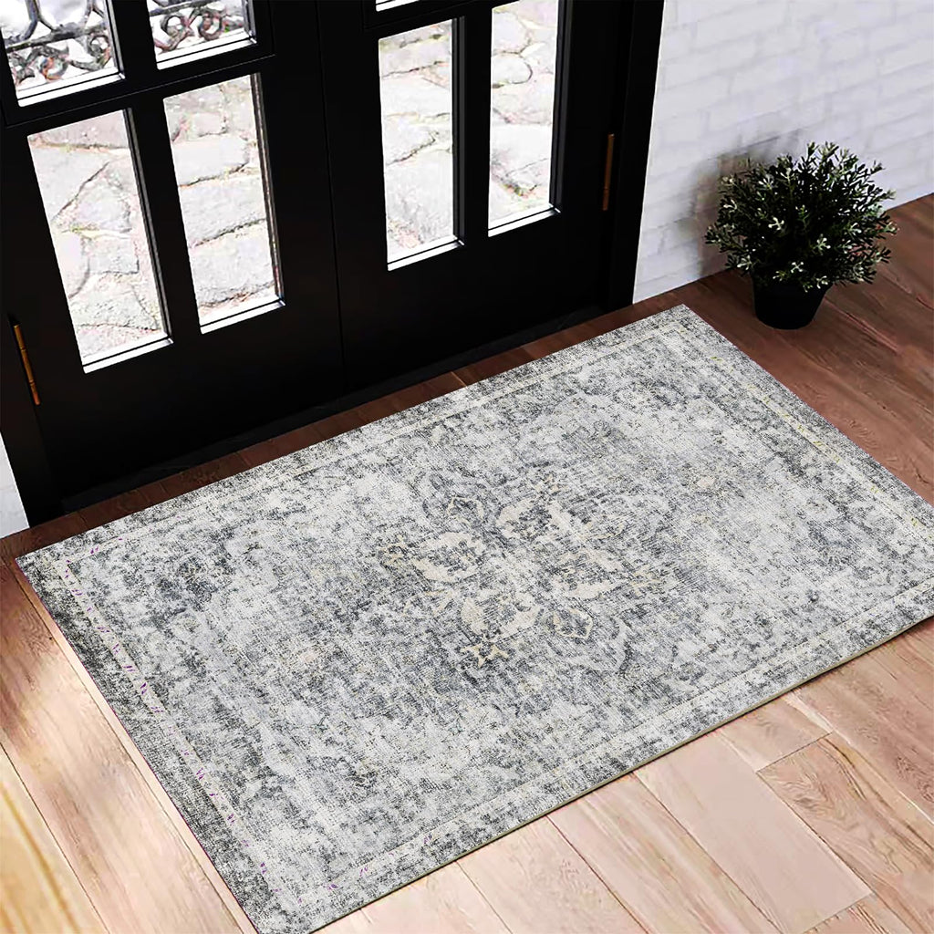 CHAMPLANT 6'x9' Washable Vintage Area Rug Boho Chic Medallion Distressed Design Non-Shedding Easy Care Ideal for High Traffic Areas in Living Room Bedroom Kitchen Office Large Carpet