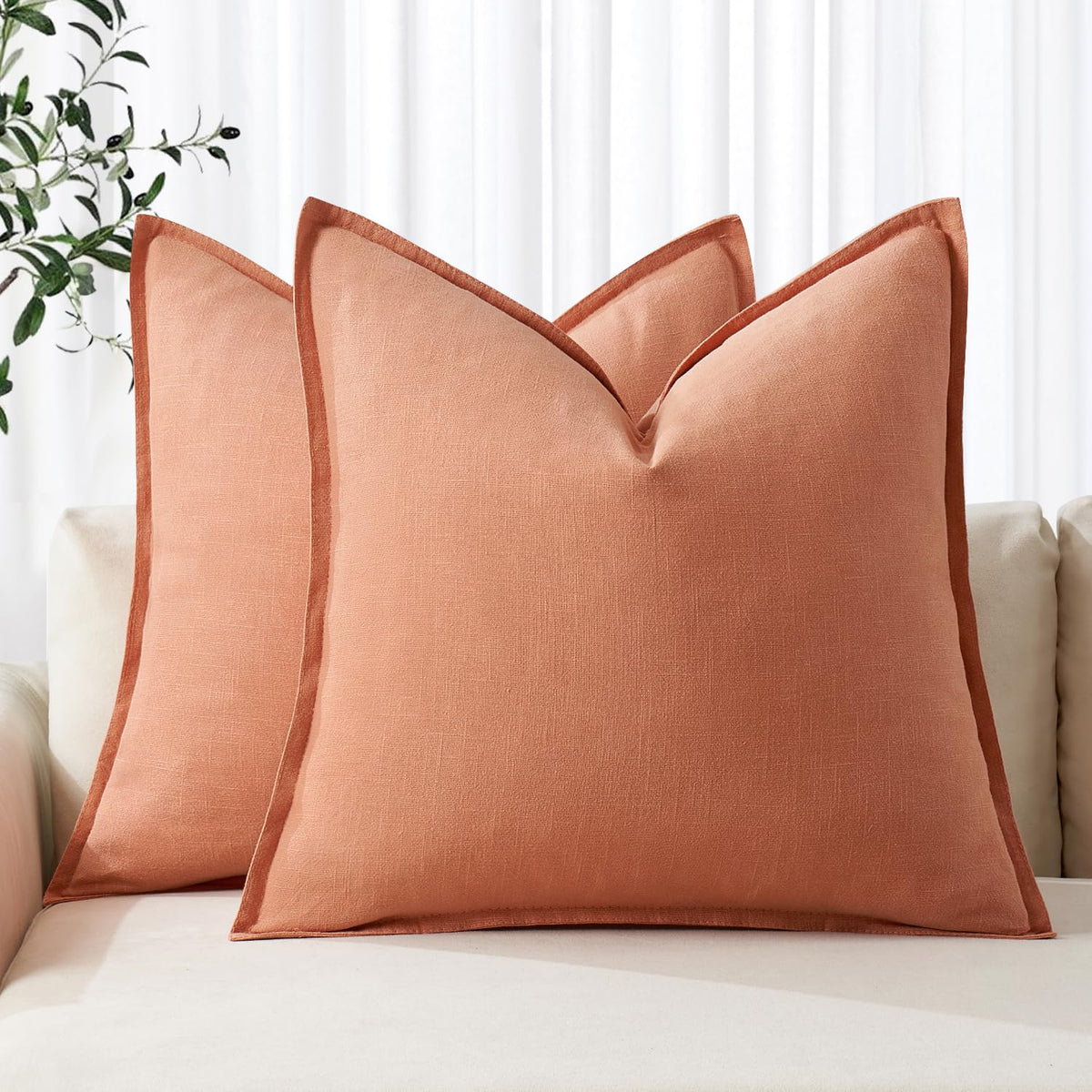 MIULEE Decorative Linen Euro Sham Pillow Covers 24x24 Natural Beige