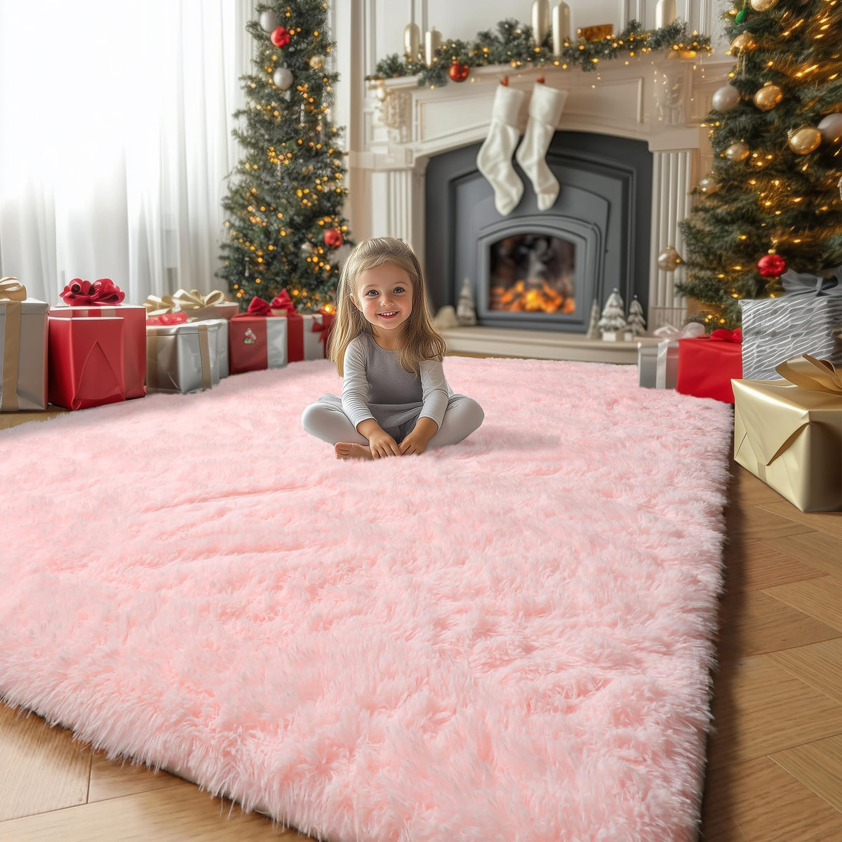 Amdrebio Grass Green Fluffy Area Rug 4x6 for Bedroom Classroom Living Room
