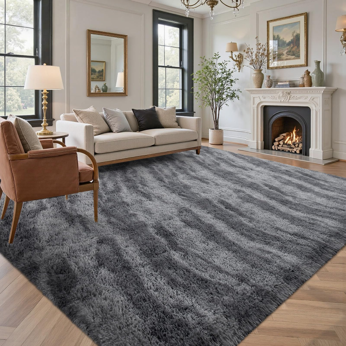 5x7 Black Area Rugs for Living Room, Large Fluffy Shag Bedroom Rugs Non-Slip, Ultra Soft Plush Carpet for Nursery Kids PlayRoom Dorm Office Indoor Modern Carpets