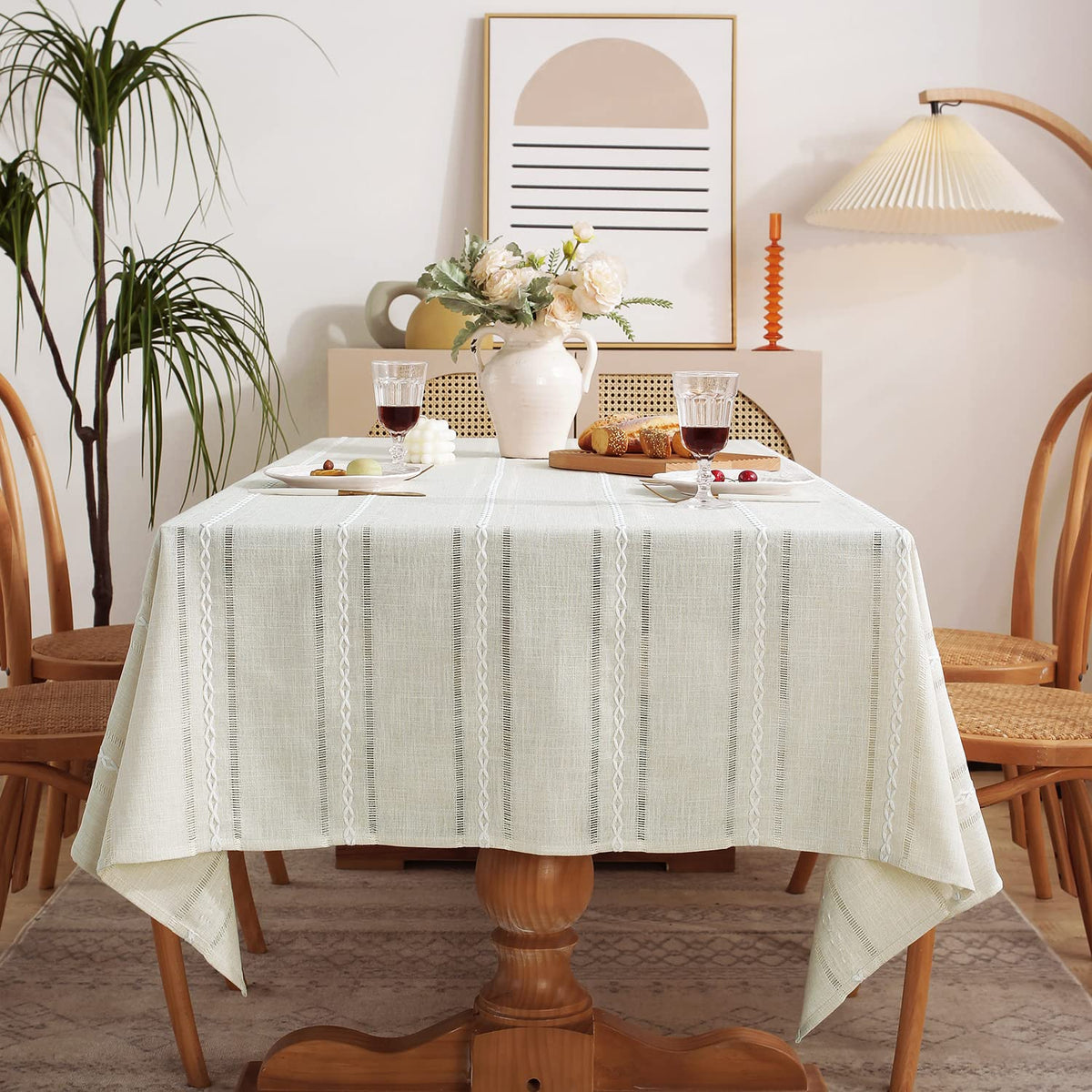 Chassic 60 x 84 inches Farmhouse Style Linen tablecloths, Wrinkle Resistant Washable Dining Room Table Cloths for Rectangle Tables - Hemstitch Light Coffee