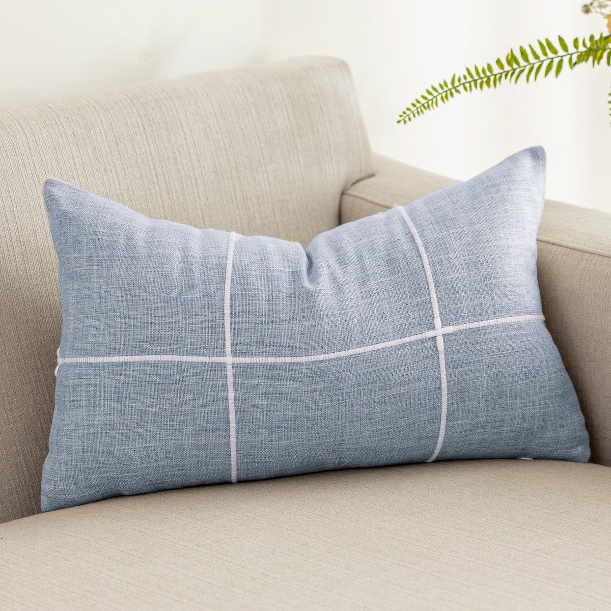 vctops Rustic Lattice Cotton Linen Decorative Throw Pillow Cover Embroidery Square Cushion Cover Pillowcase for Sofa Bedroom Couch (Plaid Coffee,18"x18")