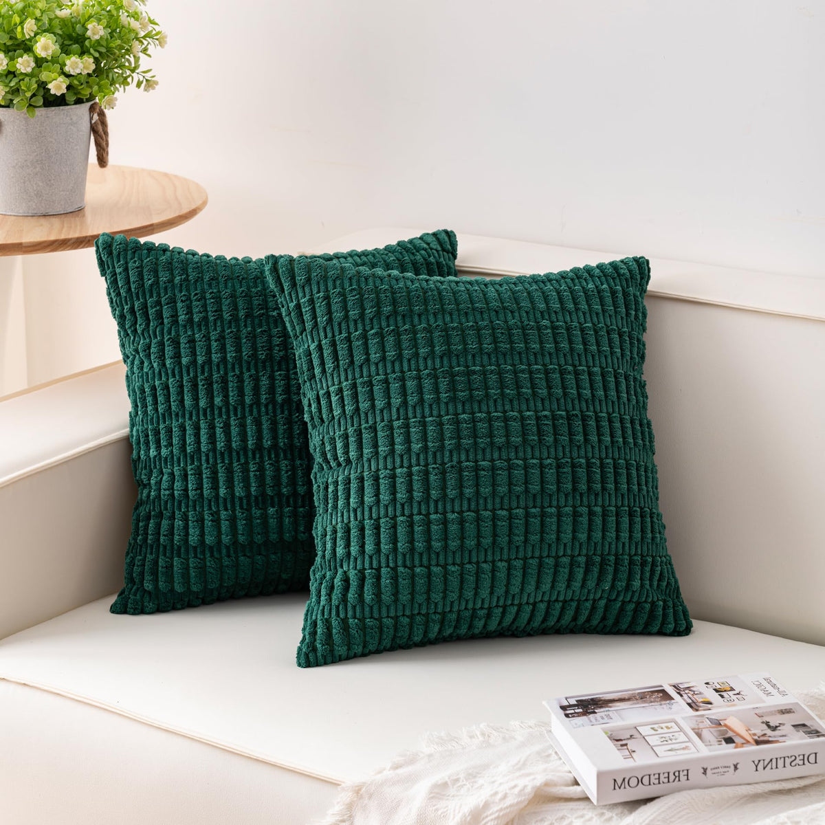Pack of 2 Corduroy Decorative Throw Pillow Covers 18x18 Inch, Cream White