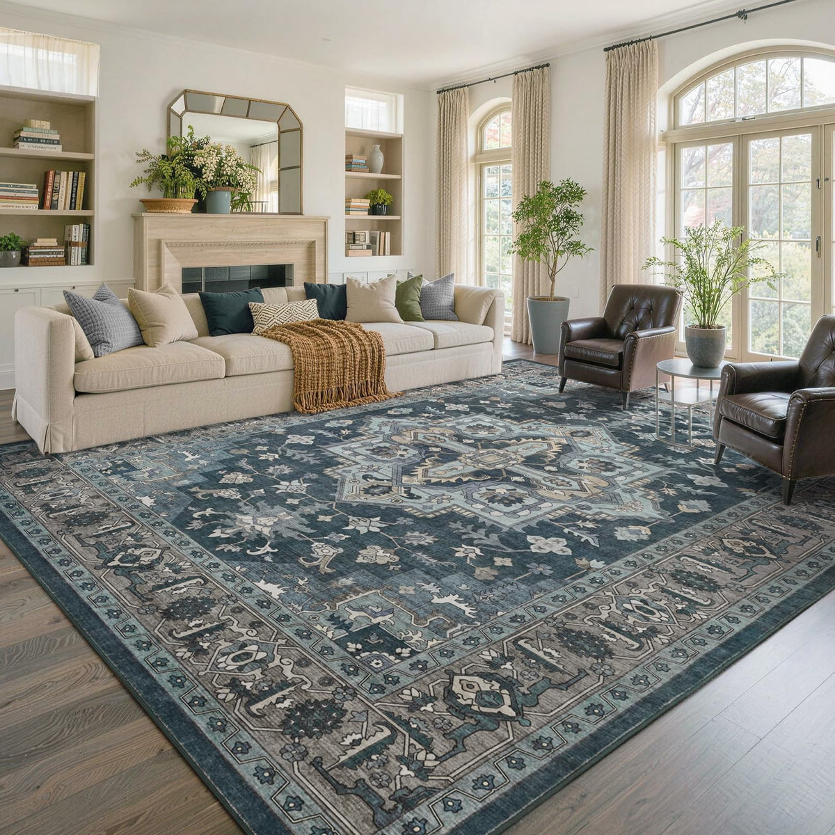 6x9 Ft Large Area Rugs for Living Room, Soft Non-Slip Machine Washable Rug, Vintage Stain Resistant Carpets for Bedroom Nursery Dining Room Home Decor (Beige)