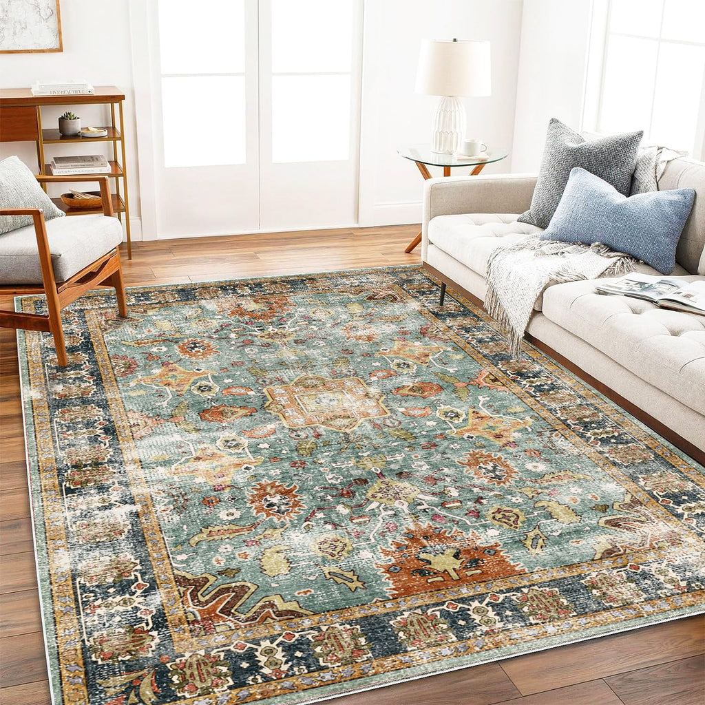CHAMPLANT 6'x9' Washable Vintage Area Rug Boho Chic Medallion Distressed Design Non-Shedding Easy Care Ideal for High Traffic Areas in Living Room Bedroom Kitchen Office Large Carpet